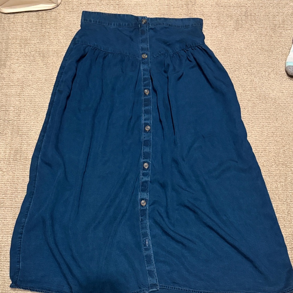 LC Lauren Conrad Navy Button-Front Midi Skirt